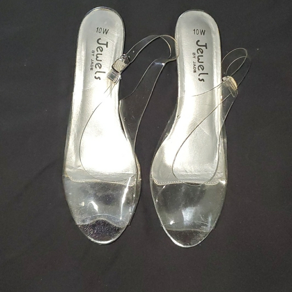 Clear and silver sling back pumps